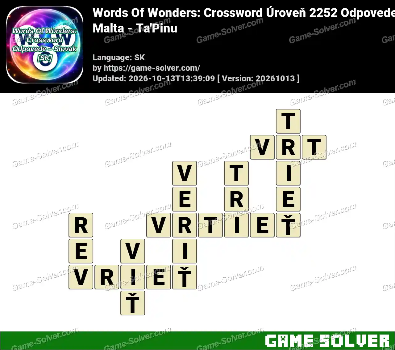 Words Of Wonders: Crossword Úroveň 2252 Odpovede – Malta – Ta’Pinu